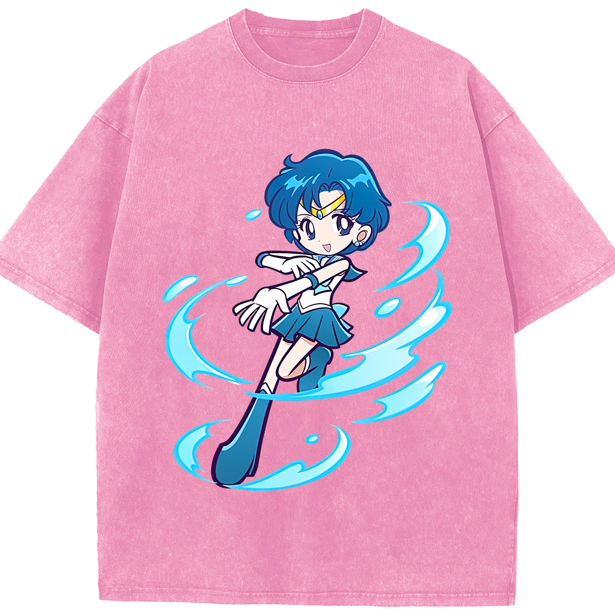 （画像用） 美少女戦士セーラームーン 水野 亜美 みずの あみ Sailor Moon Mizuno Ami 綿100% ヴィンテージ風 半袖Tシャツ（フロントプリント）